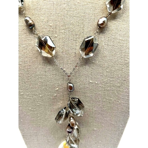 925 Sterling Silver Necklace With Swarovski Crystals & Grey Pearls.  A60 - Picture 3 of 13
